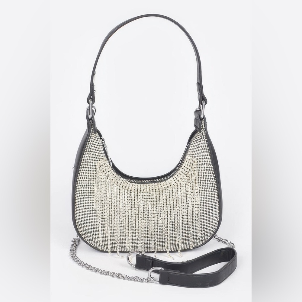 Hot Fix Stones Rhinestones Fringe Hobo Bag